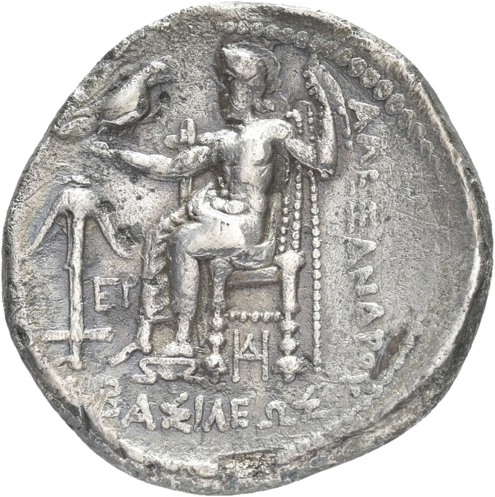HOUGHTON Seleucid Coins (part 1) 67.5b Seleucus I reverse, Zeus seated on stool-throne left, holding eagle on outstretched...