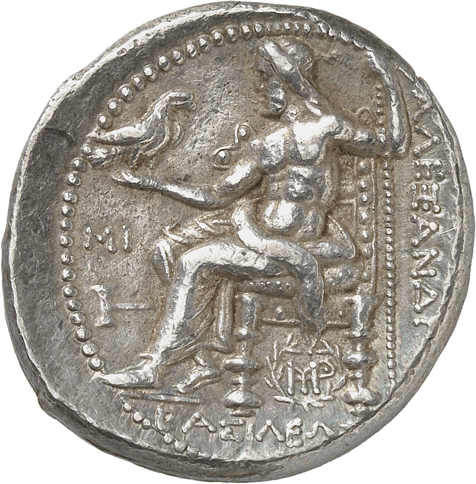 HOUGHTON Seleucid Coins (part 1) 82.2a Seleucus I reverse, Zeus seated on stool-throne left, holding eagle on outstretched...