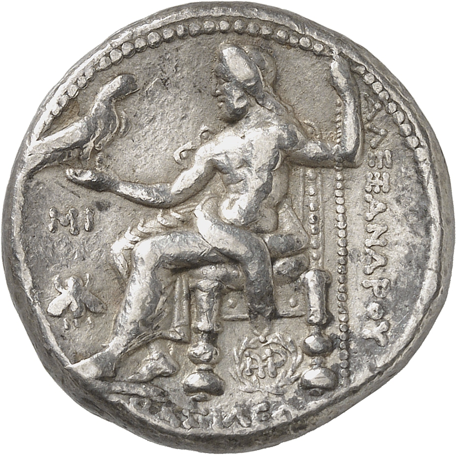 HOUGHTON Seleucid Coins (part 1) 82.2b Seleucus I reverse, Zeus seated on stool-throne left, holding eagle on outstretched...