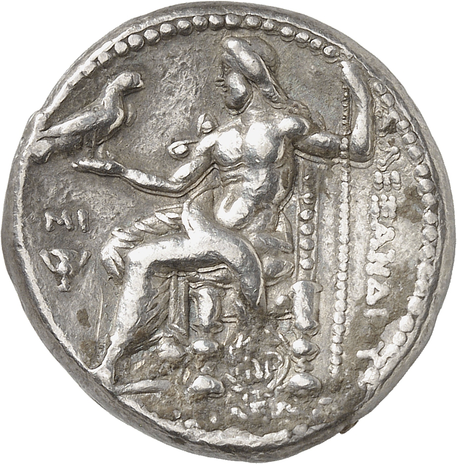 HOUGHTON Seleucid Coins (part 1) 82.3a Seleucus I reverse, Zeus seated on high-backed throne left, holding eagle on outstr...