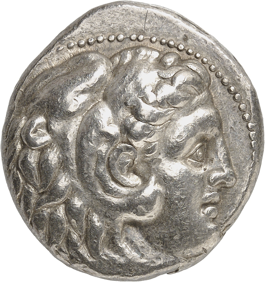 HOUGHTON Seleucid Coins (part 1) 82.3m Seleucus I obverse, Beardless head of Heracles right wearing lion skin headdress