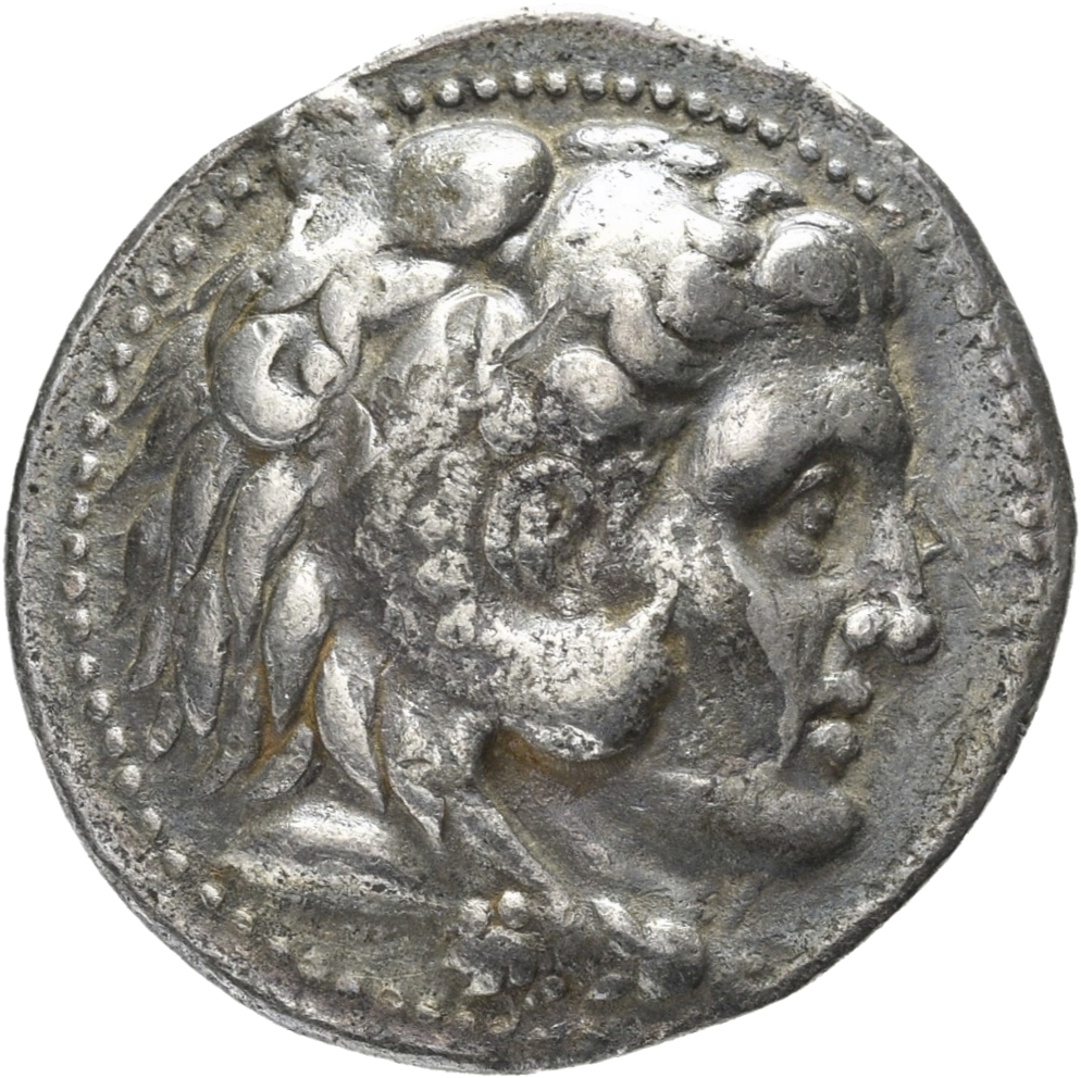 HOUGHTON Seleucid Coins (part 1) 87.6 Seleucus I obverse, Beardless head of Heracles right wearing lion skin headdress