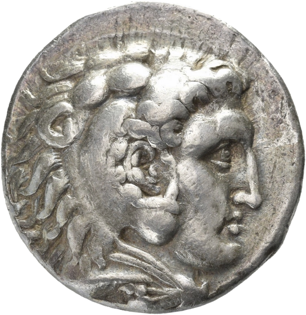 HOUGHTON Seleucid Coins (part 1) 94.3c Seleucus I obverse, Beardless head of Heracles right wearing lion skin headdress