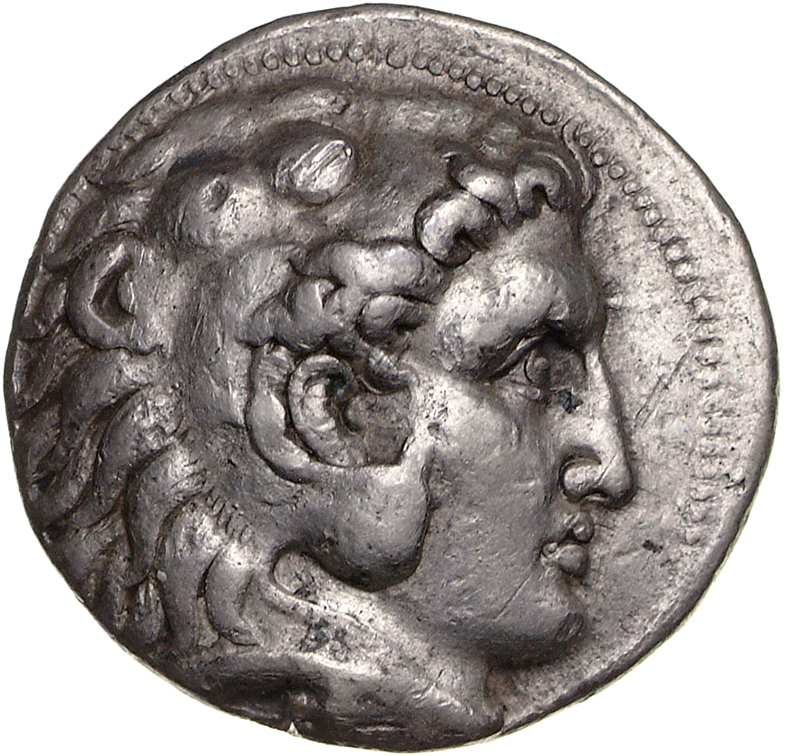 HOUGHTON Seleucid Coins (part 1) 94.3d Seleucus I obverse, Beardless head of Heracles right wearing lion skin headdress